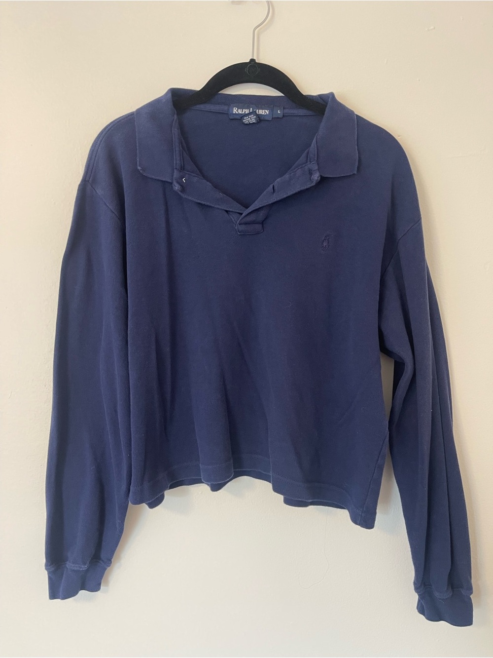 Ralph Lauren Cropped Navy Crewneck Polo Sweater
